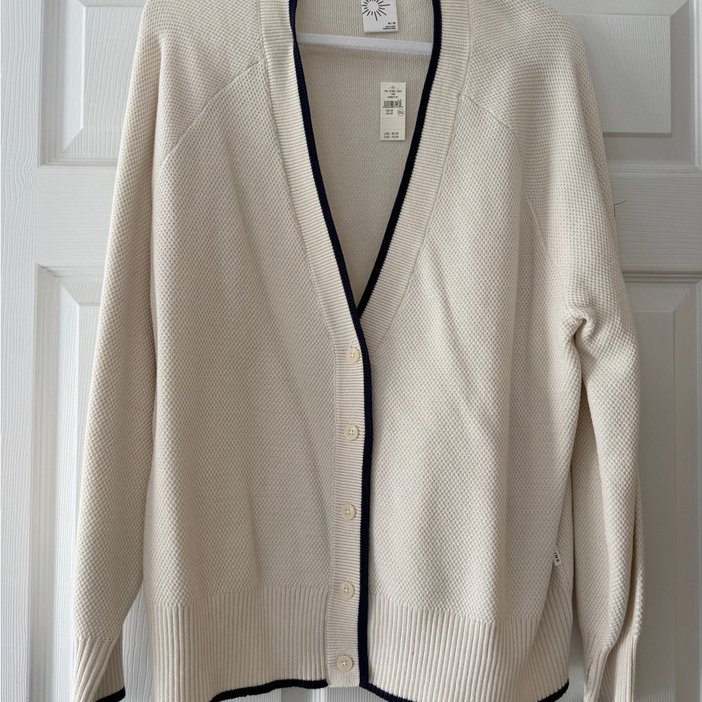 Aerie Cream cardigan with navy Trim